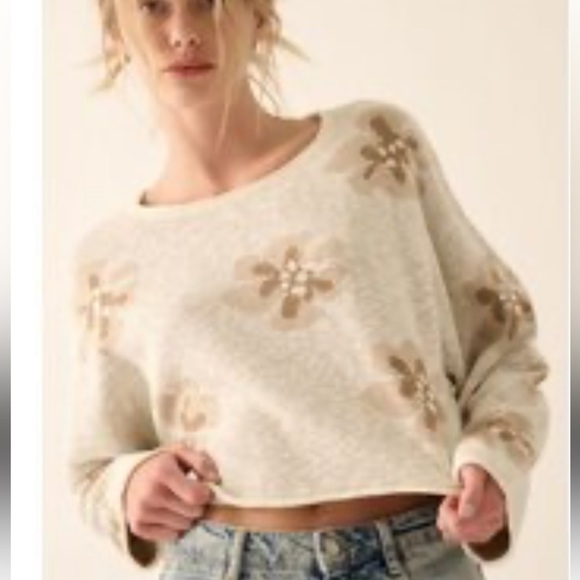 Promesa Floral-Pattern Crop Knit Sweater Long Sleeve Size Small - Picture 14 of 16